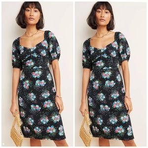 Anthropologie Black Floral Midi Dress